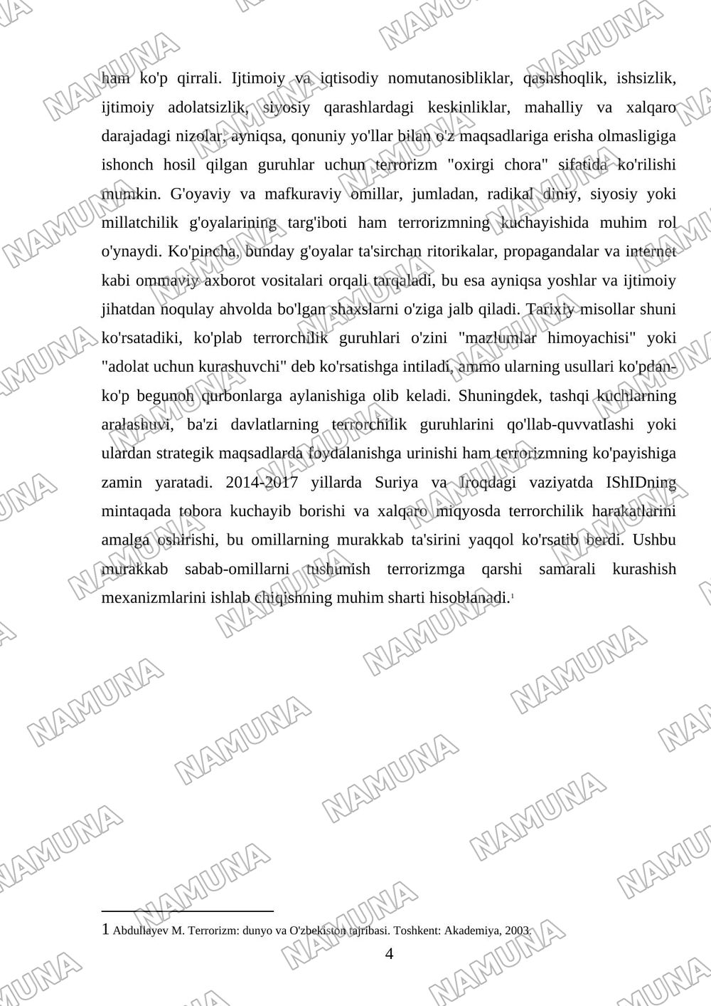Terrorizm tushunchasi shakillari,sabablari va uning qarshi kurashish mexanizmlari — mustaqil ish, 4-varaq