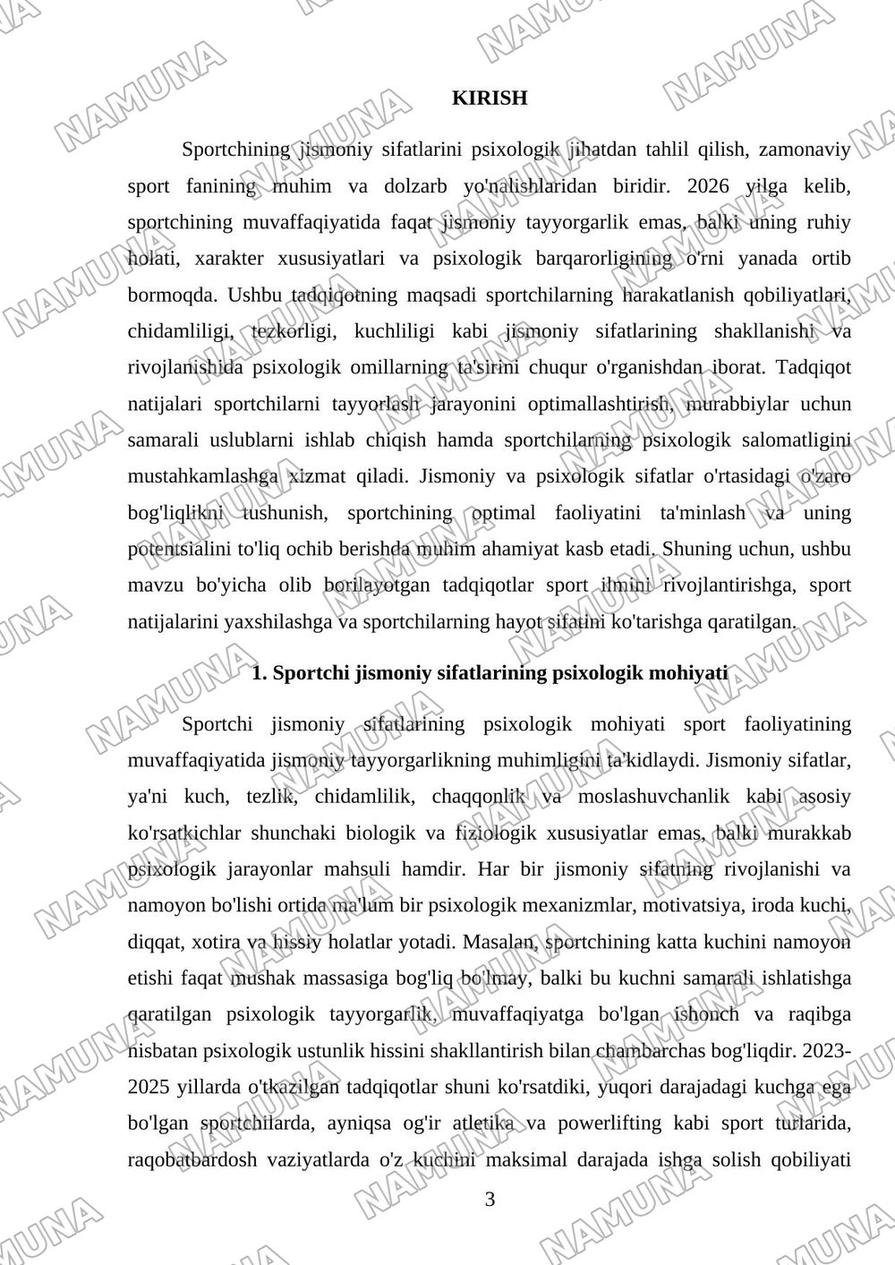 Sportchi jismoniy sifatlarining psixologik tavsifi. — mustaqil ish, 3-varaq