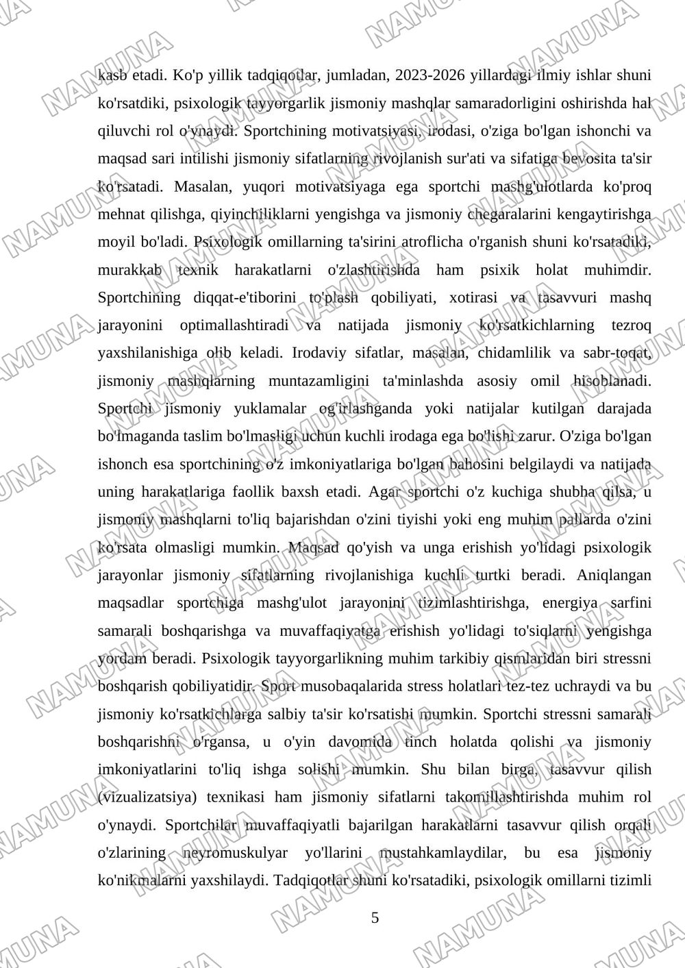 Sportchi jismoniy sifatlarining psixologik tavsifi. — mustaqil ish, 5-varaq