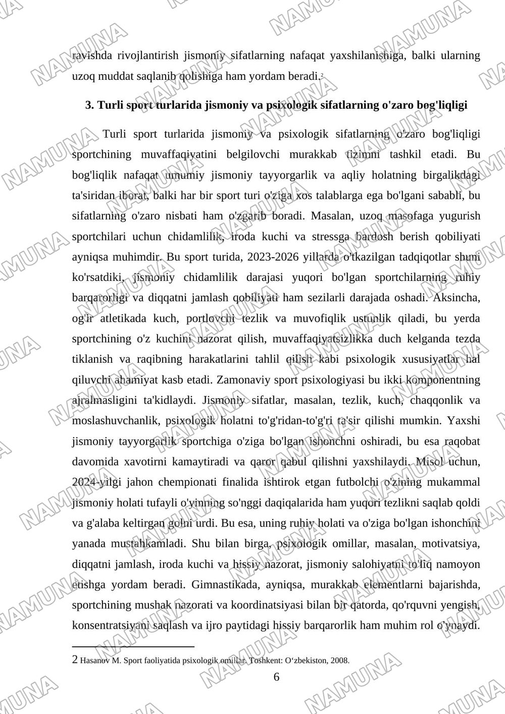 Sportchi jismoniy sifatlarining psixologik tavsifi. — mustaqil ish, 6-varaq