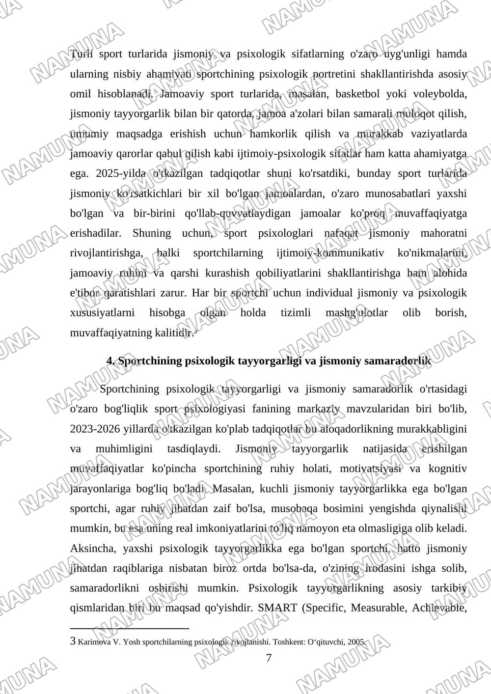 Sportchi jismoniy sifatlarining psixologik tavsifi. — mustaqil ish, 7-varaq