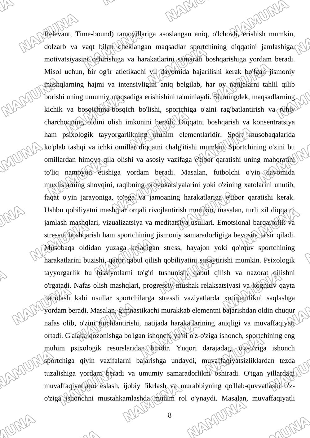 Sportchi jismoniy sifatlarining psixologik tavsifi. — mustaqil ish, 8-varaq