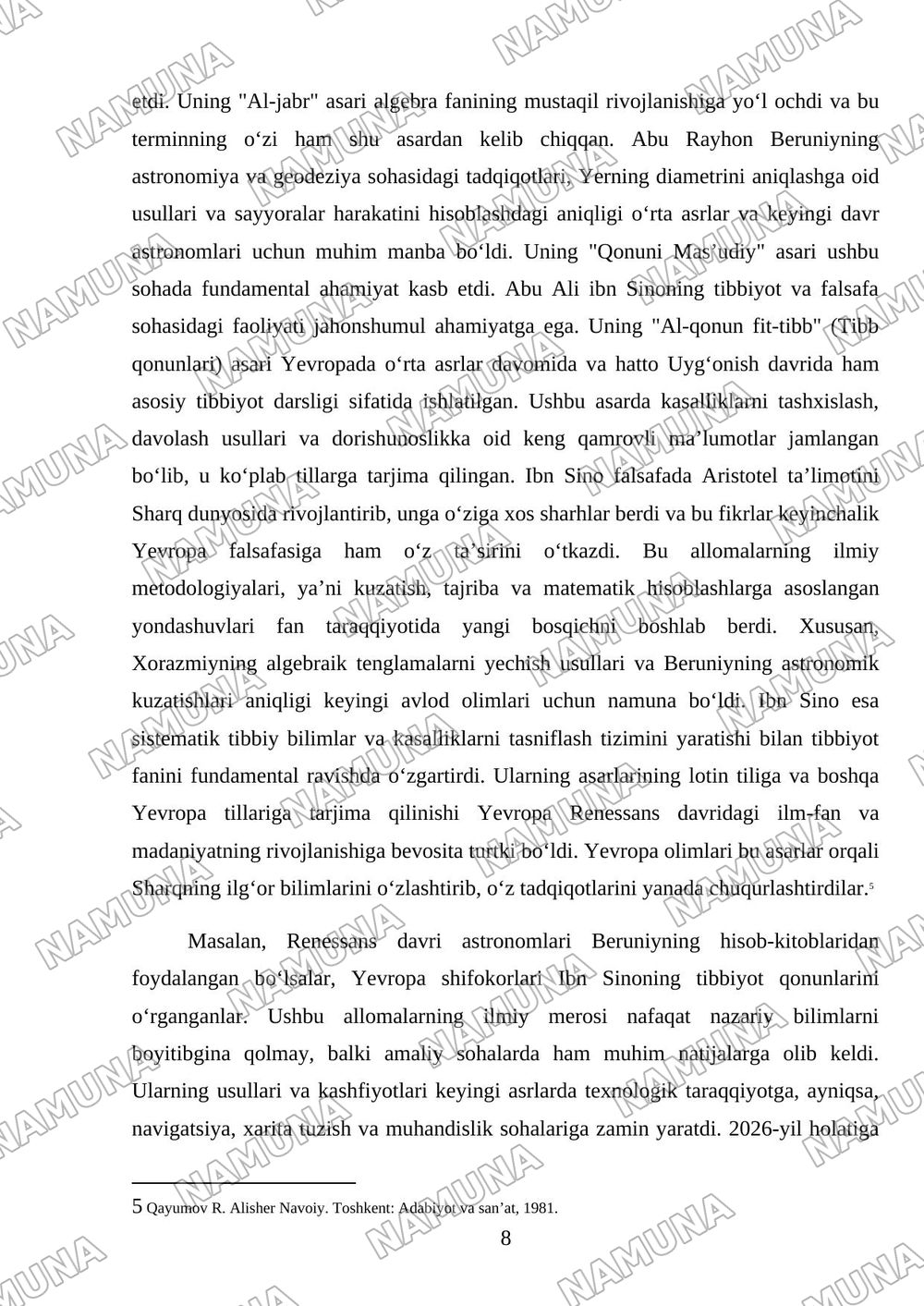 IX-XII asrlarda mamlakatimiz hududida roʻy bergan madaniy O uygʻonish (Renessans). Buyuk allomalarning jahon 9 sivilizatsiyasiga qoʻshgan hissasi mavzusida prezentatsiya — mustaqil ish, 8-varaq