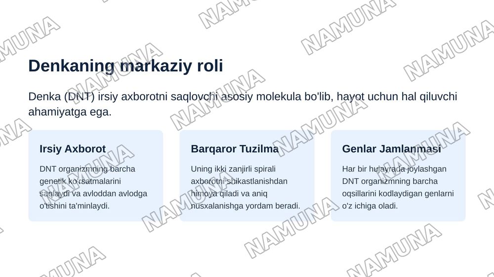 Denkaning oqsil biosintezidagi roli genetik kot genetik injineria nomidan ozganuvchanlik va uning shakilari nomidan irsiy  bolmagan ozgaruvchanlik — zamonaviy taqdimot, 4-slayd