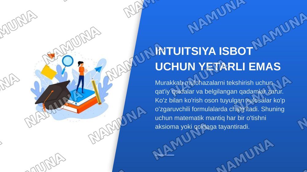 Mantiqiy bog'lovchilar, qismiy formula, isbotlanuvchi formula tushunchalarni o'rganib, mulohazalar hisobining aksiomalari sistemasi asosida bir nechta formulani isbotlash va taqdimot tayyorlash — zamonaviy taqdimot, 3-slayd