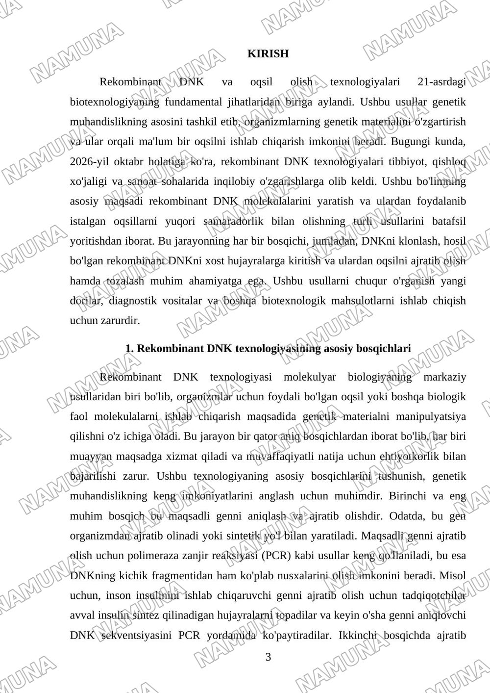 Rekombinat DNK va oqsil olish usullari — mustaqil ish, 3-varaq
