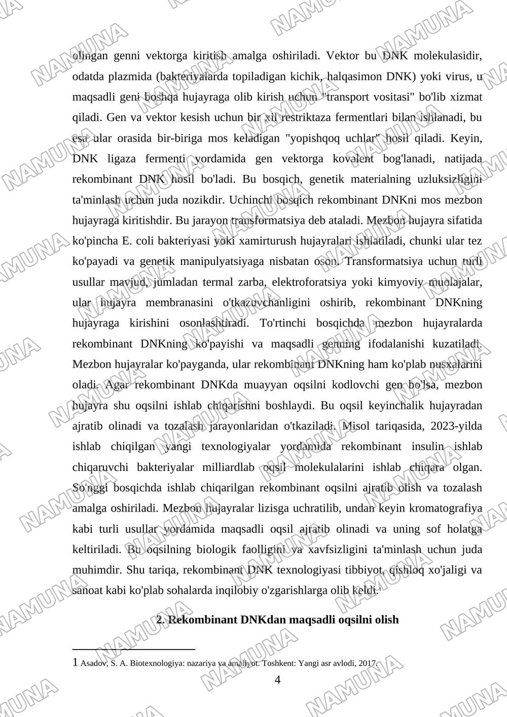 Rekombinat DNK va oqsil olish usullari — mustaqil ish, 4-varaq