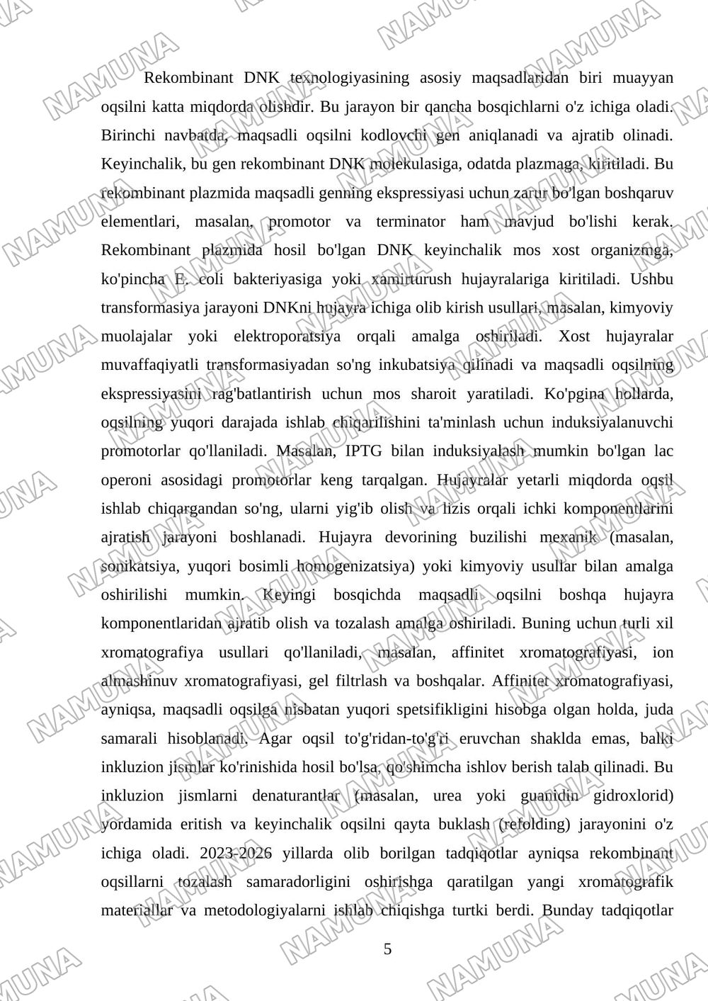 Rekombinat DNK va oqsil olish usullari — mustaqil ish, 5-varaq