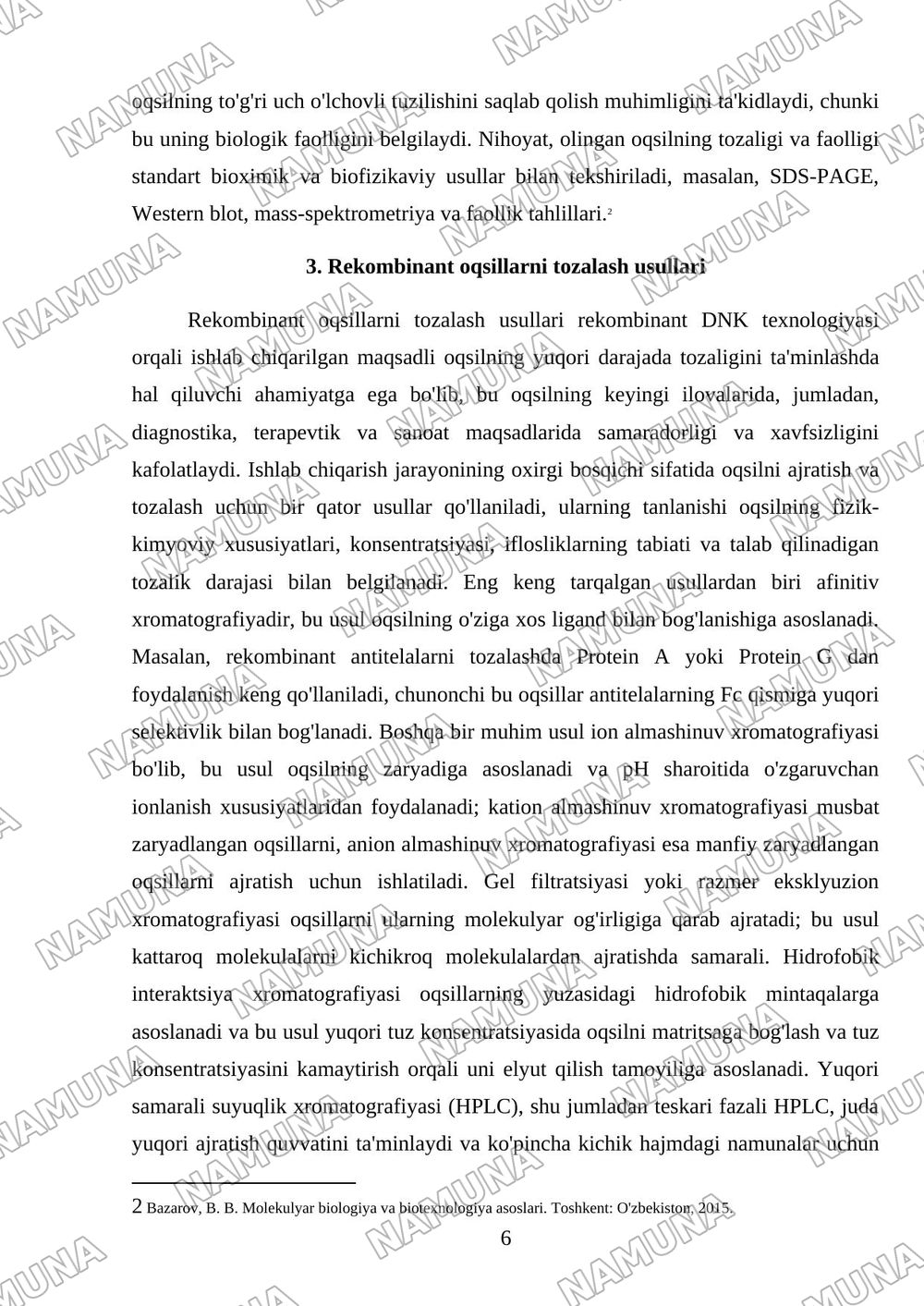 Rekombinat DNK va oqsil olish usullari — mustaqil ish, 6-varaq