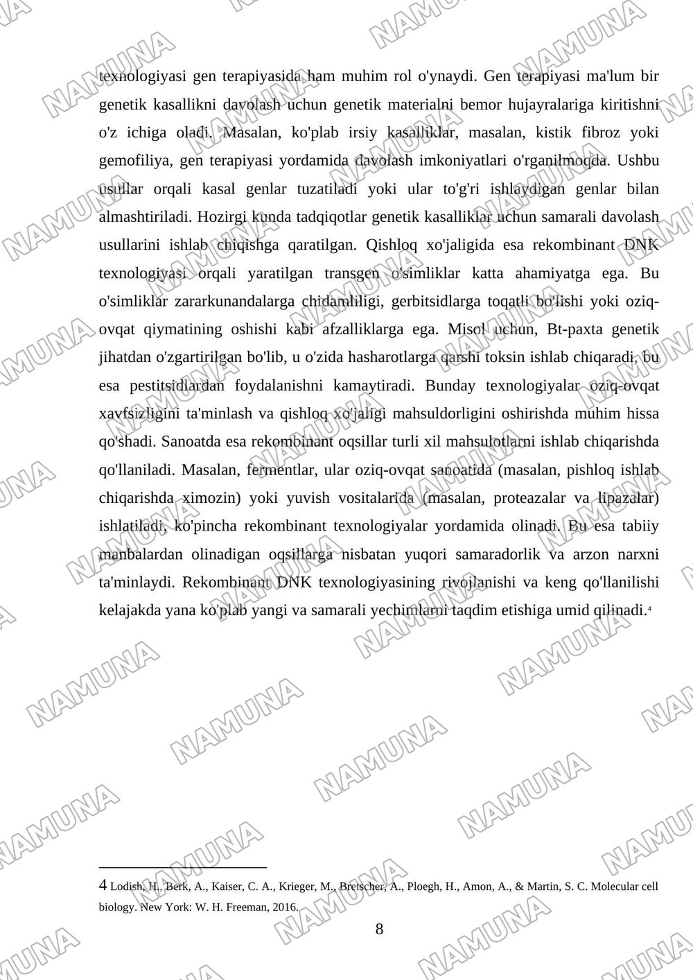 Rekombinat DNK va oqsil olish usullari — mustaqil ish, 8-varaq