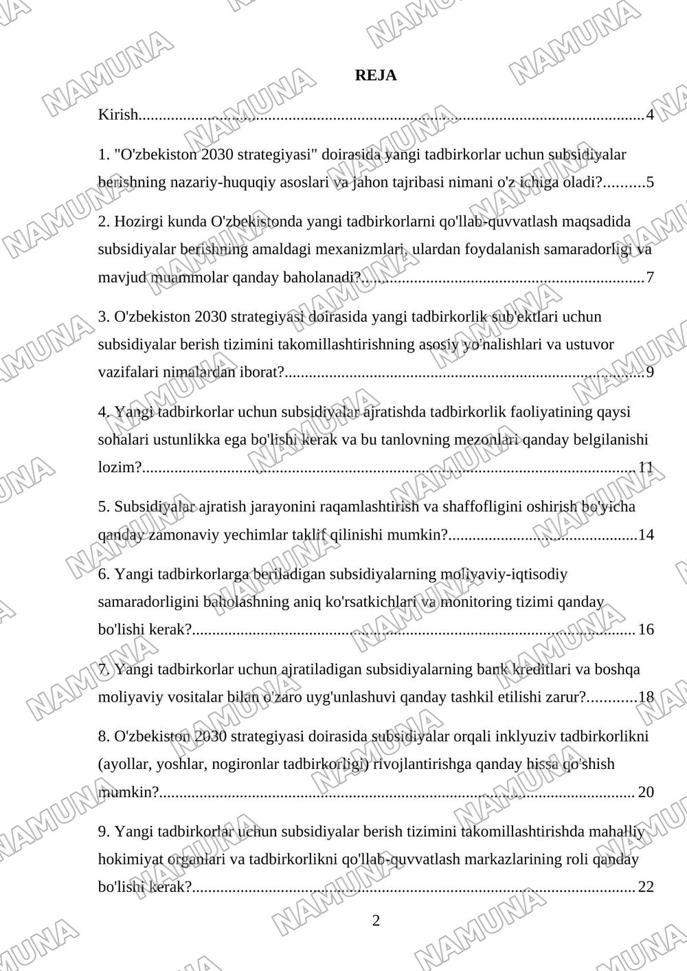 Ozbekiston 2030 strategyasi doyrasida yangi tadbirkorlar uchun sub sidyalar berishni takomillashtirish — mustaqil ish, 2-varaq
