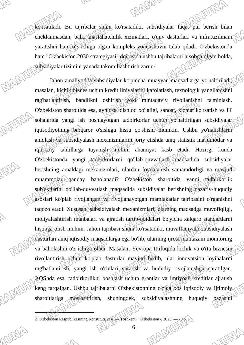 Ozbekiston 2030 strategyasi doyrasida yangi tadbirkorlar uchun sub sidyalar berishni takomillashtirish — mustaqil ish, 6-varaq