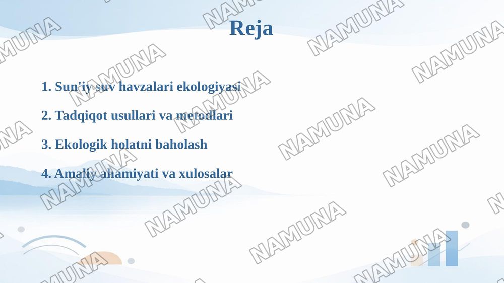 Sun'iy  suv  havzalarining ekologik holatini oʻrganish. — taqdimot, 2-slayd
