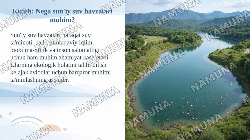 Sun'iy  suv  havzalarining ekologik holatini oʻrganish. — taqdimot, 3-slayd