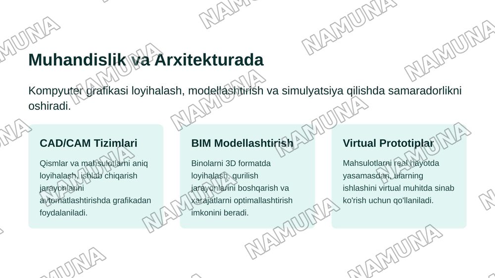 KOMPYUTER GRAFIKASINING ROLI, QO`LLANILISH SOHALARI — zamonaviy taqdimot, 8-slayd