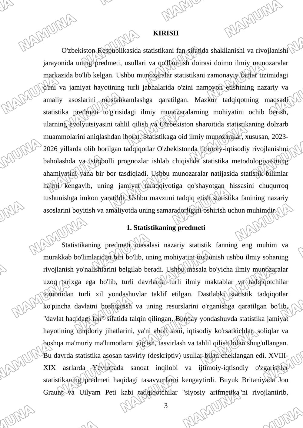 Statistikaning predmeti togʻrisidagi ilmiy munozaralar — mustaqil ish, 3-varaq