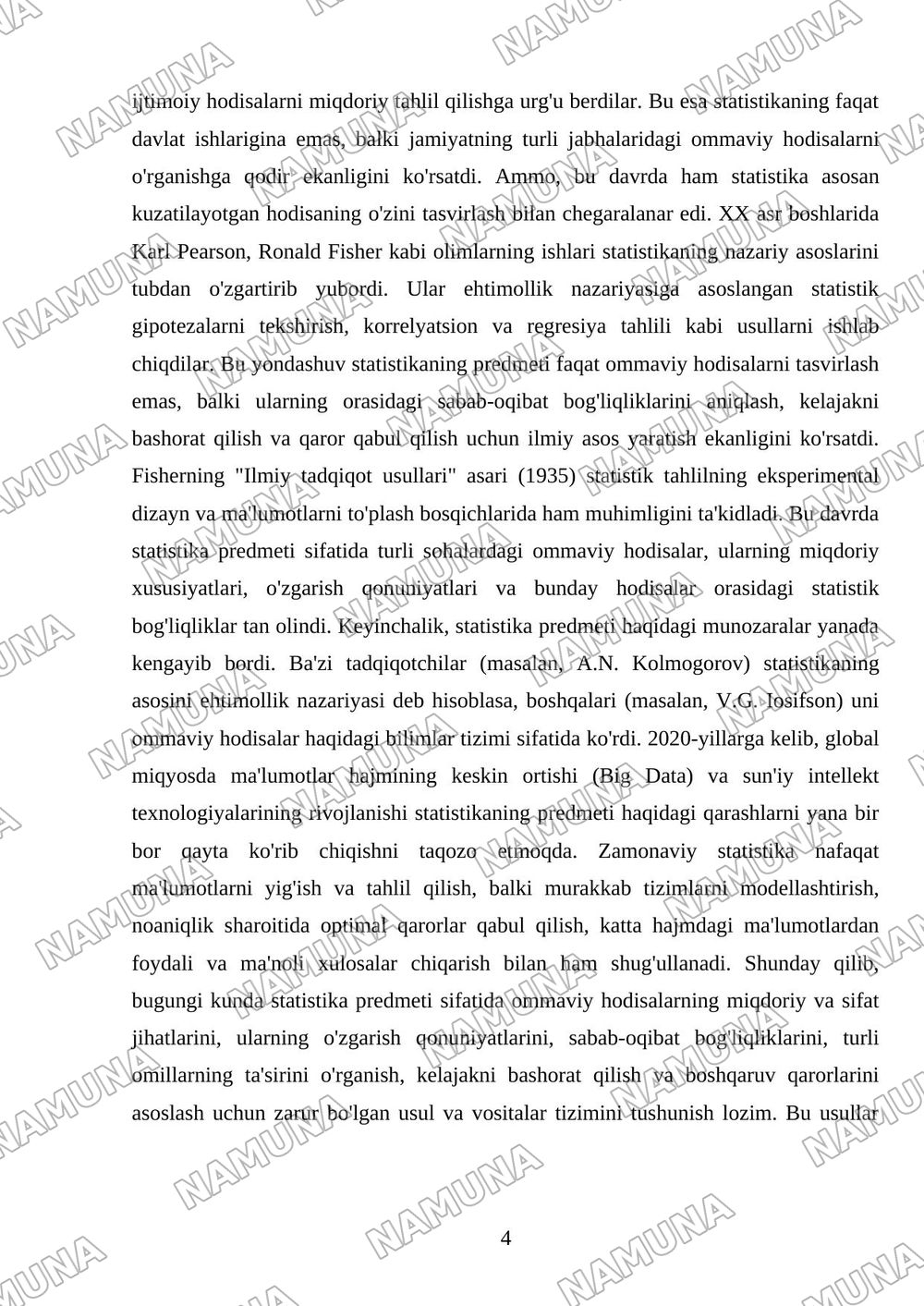 Statistikaning predmeti togʻrisidagi ilmiy munozaralar — mustaqil ish, 4-varaq