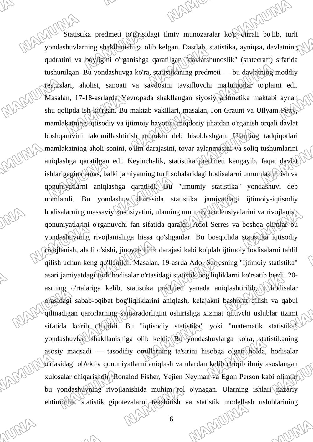 Statistikaning predmeti togʻrisidagi ilmiy munozaralar — mustaqil ish, 6-varaq