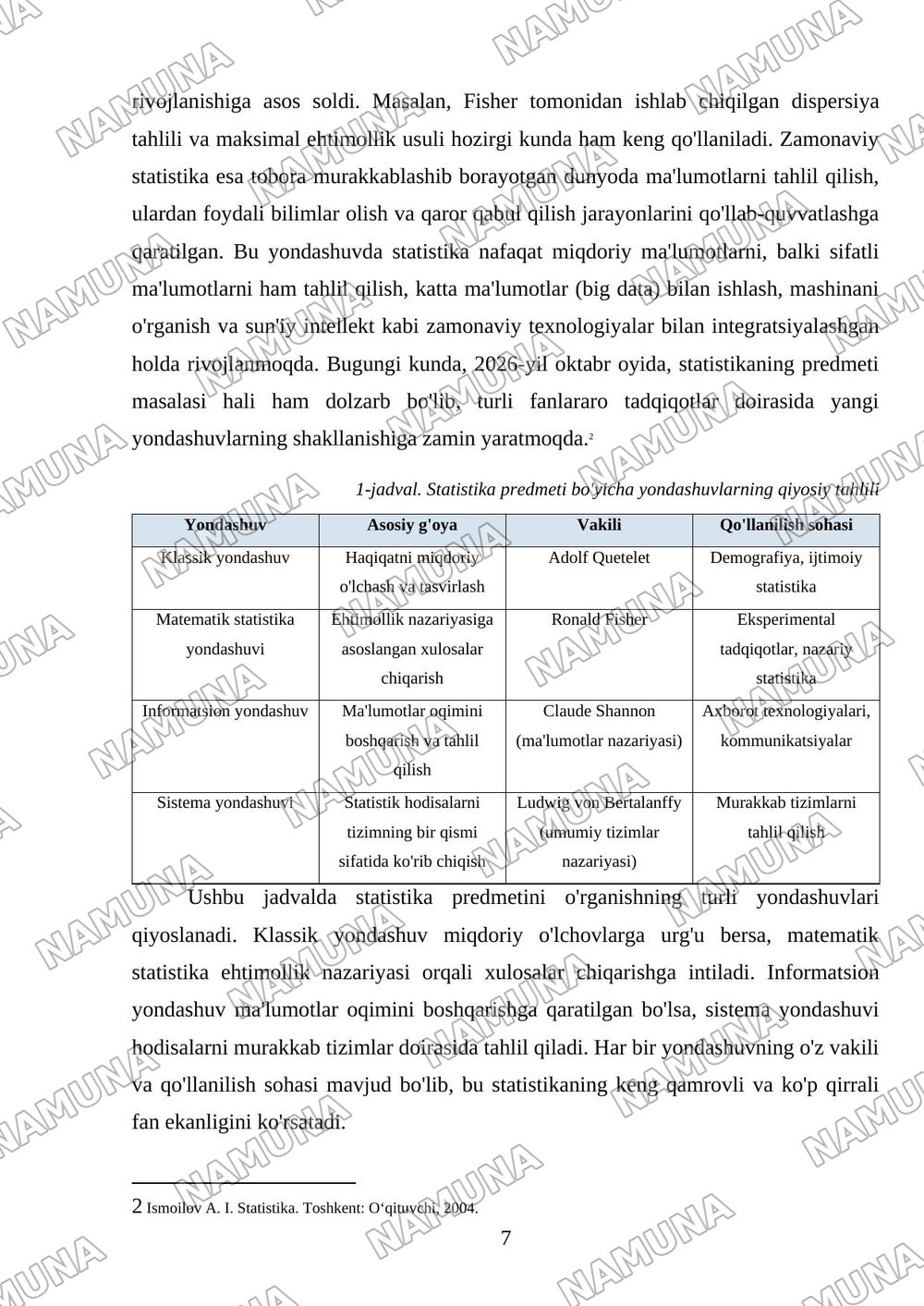 Statistikaning predmeti togʻrisidagi ilmiy munozaralar — mustaqil ish, 7-varaq
