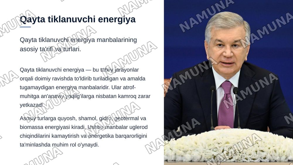 Qayta tiklanuvchi energiya manbalari (quyosh, shamol, gidro) tarmog‘ini rivojlantirishning iqtisodiy samaradorligi. — zamonaviy taqdimot, 4-slayd