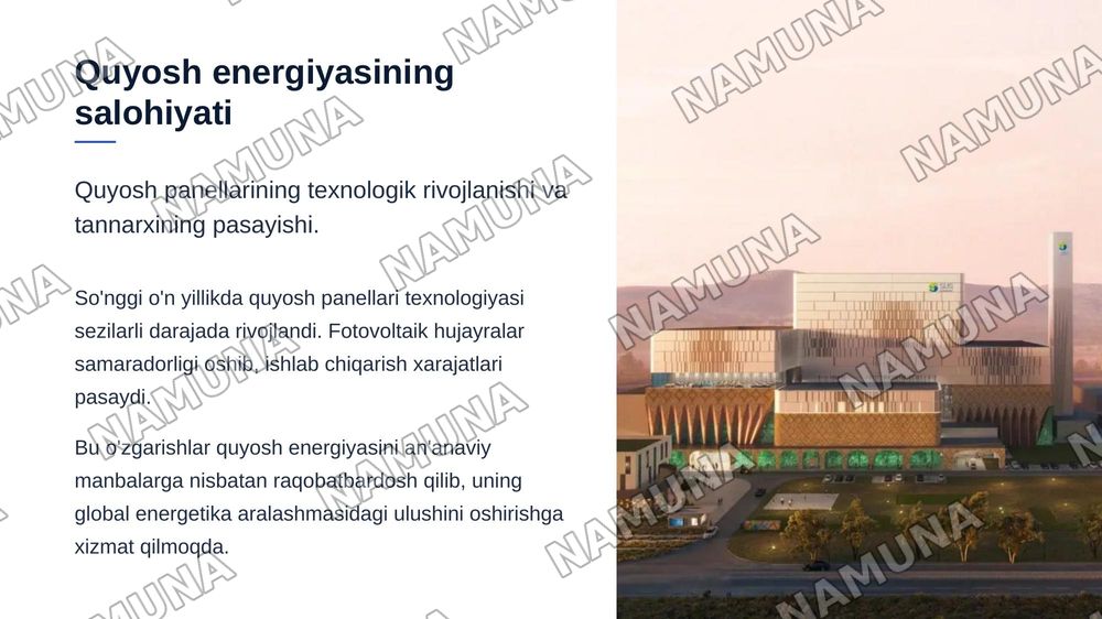 Qayta tiklanuvchi energiya manbalari (quyosh, shamol, gidro) tarmog‘ini rivojlantirishning iqtisodiy samaradorligi. — zamonaviy taqdimot, 6-slayd