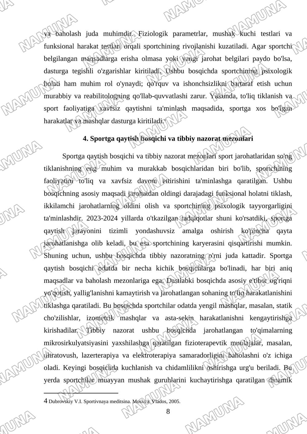 sport jarahotlardan keyingi reabilatsiya bosqichlari — mustaqil ish, 8-varaq