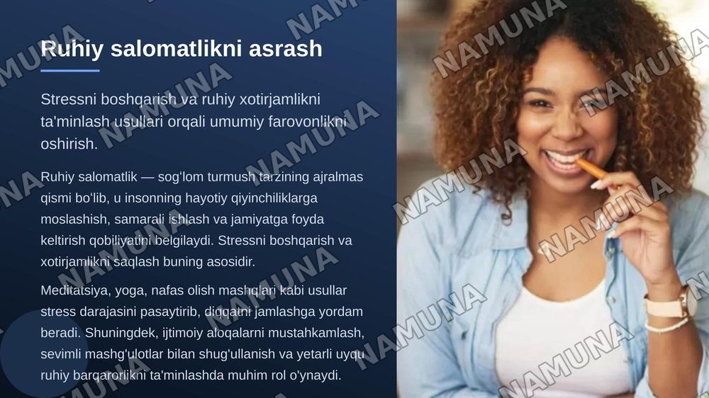 Sogʻlom turmush tarzini shaklllantirish — zamonaviy taqdimot, 7-slayd