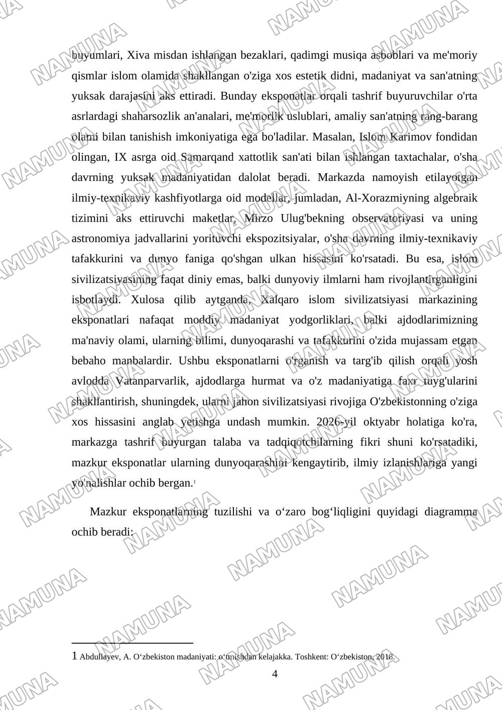 Xalqaro islom sivilizatsiya markazi eksponatlari tahlili — mustaqil ish, 4-varaq