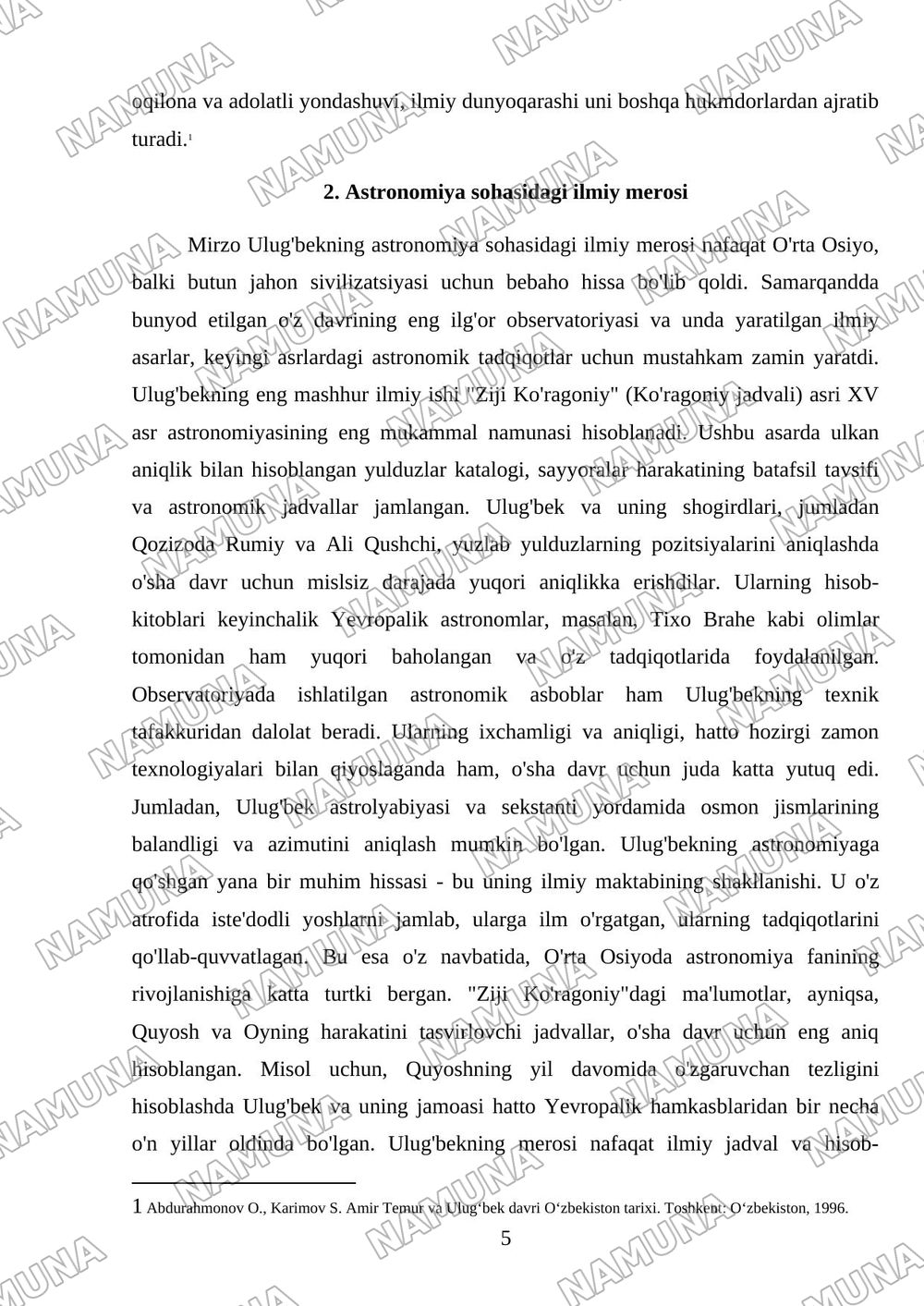 Mirzo Ulug’bek -davlat arbobi va buyuk olim — mustaqil ish, 5-varaq