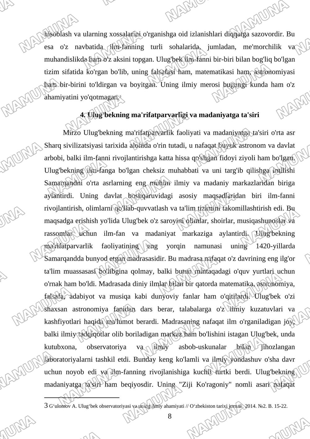 Mirzo Ulug’bek -davlat arbobi va buyuk olim — mustaqil ish, 8-varaq