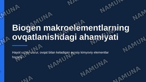 Biogen makroelementlarning ovqatlanishdagi ahamiyati — zamonaviy taqdimot