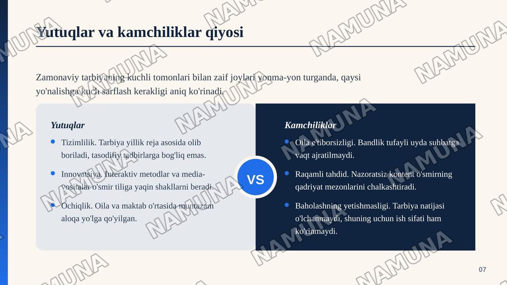 Zamonaviy axloqiy tarbiyaning yutuq va kamchiliklari — zamonaviy taqdimot, 8-slayd