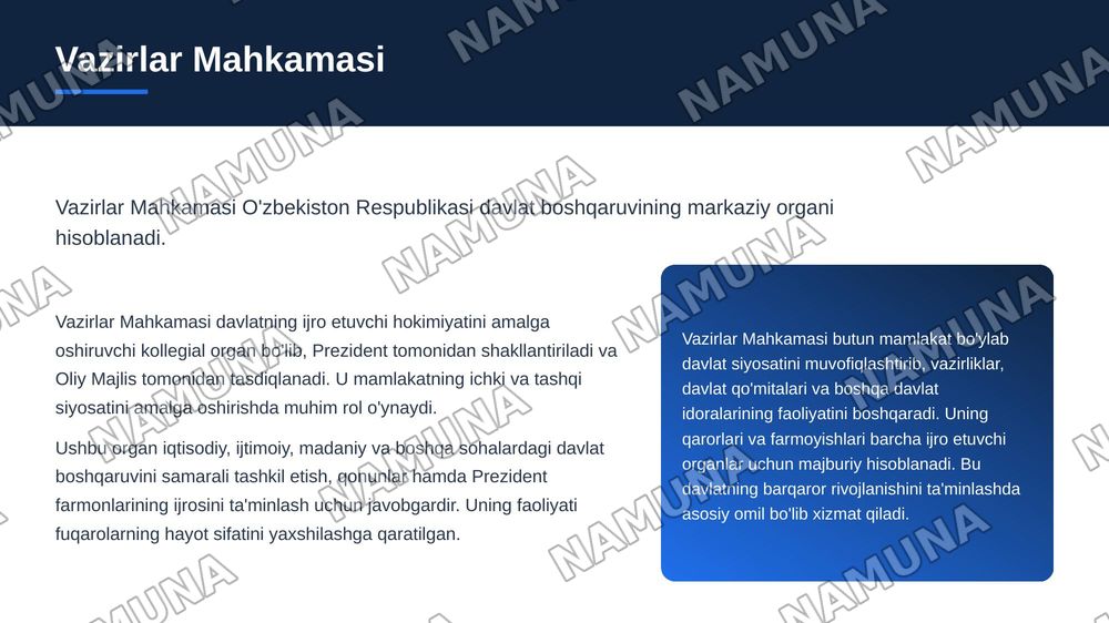 Vazirlar mahkamasi va uning vazifalari — zamonaviy taqdimot, 3-slayd