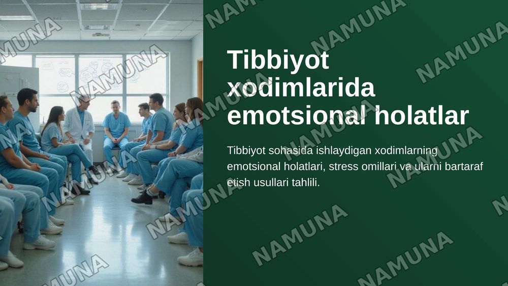 Tibbiyot xodimlarida emotsional holatlarning o'ziga xosligi: stress va uning bosqichlari, bartaraf etish yo'llari — zamonaviy taqdimot, 1-slayd