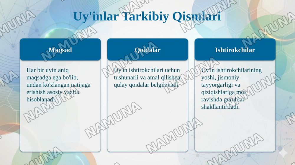 Tabiat qoynida turli hildagi uyinlarni tashkil etishning mazmunini yoritib bering — taqdimot, 5-slayd