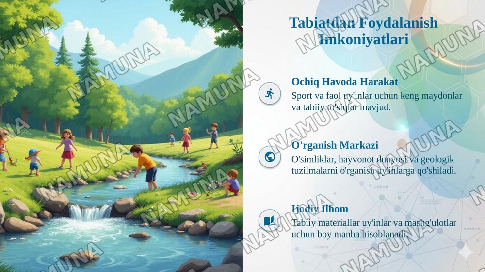 Tabiat qoynida turli hildagi uyinlarni tashkil etishning mazmunini yoritib bering — taqdimot, 6-slayd