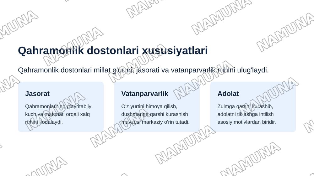 Qahramonlik dostonlari hususiyatlari ishqiy, romantik, tabiiyat dostonlari — zamonaviy taqdimot, 5-slayd