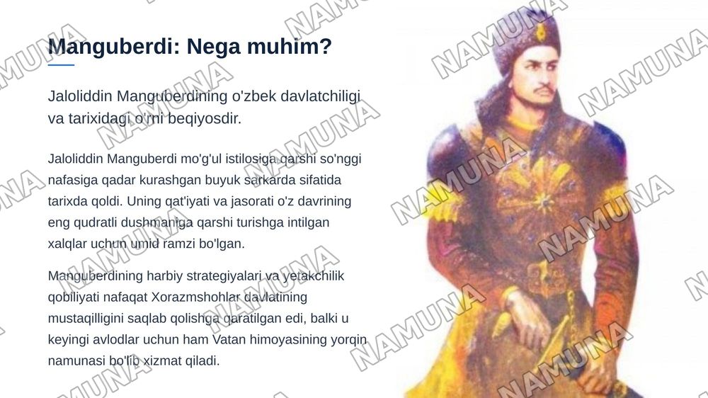Jaloliddin Manguberdi — zamonaviy taqdimot, 3-slayd