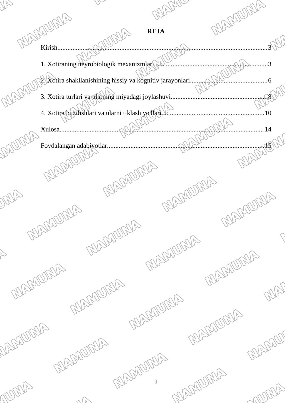 Xotira haqida tushuncha va uning nerv - fiziologik asoslari. — referat, 2-varaq