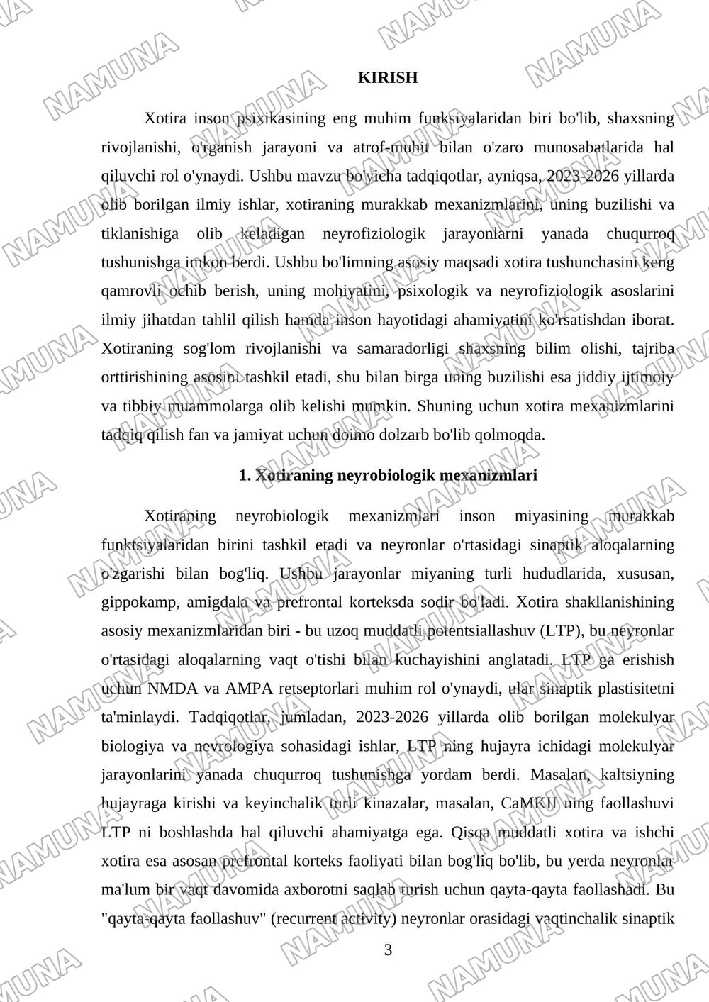 Xotira haqida tushuncha va uning nerv - fiziologik asoslari. — referat, 3-varaq