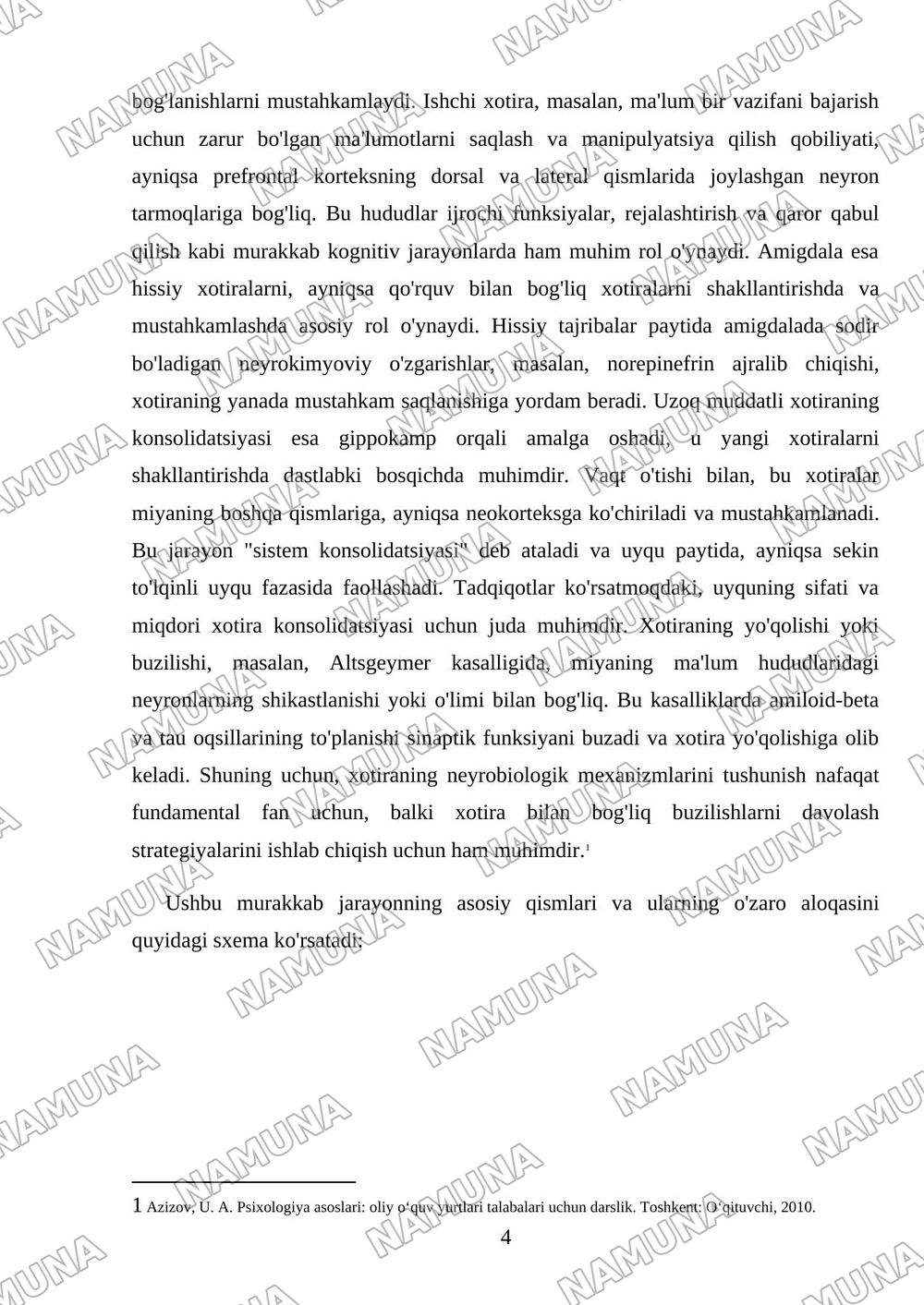 Xotira haqida tushuncha va uning nerv - fiziologik asoslari. — referat, 4-varaq
