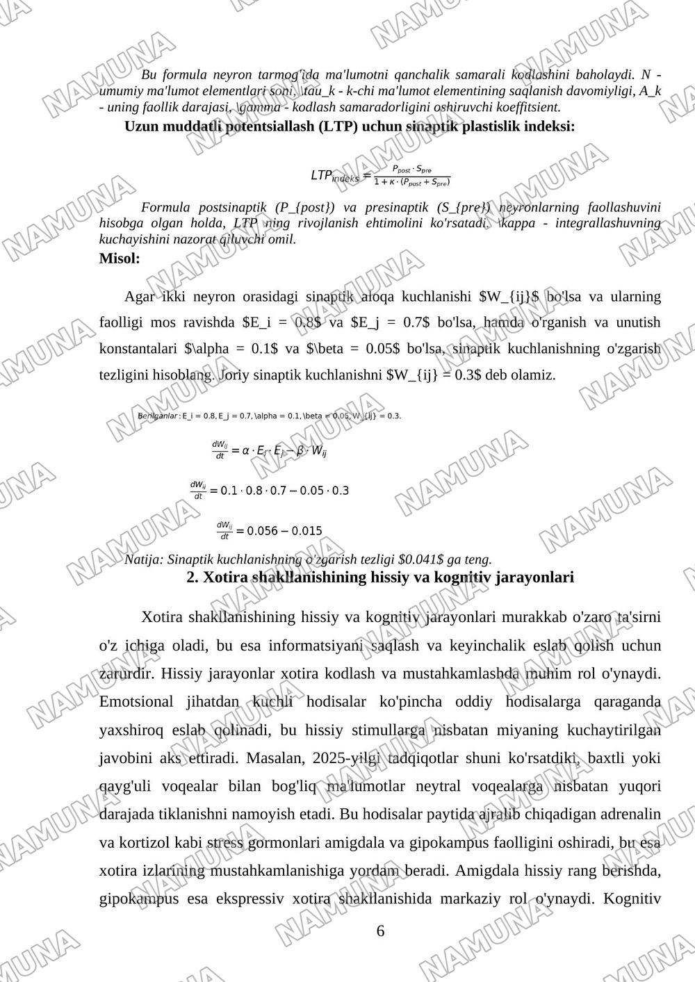 Xotira haqida tushuncha va uning nerv - fiziologik asoslari. — referat, 6-varaq