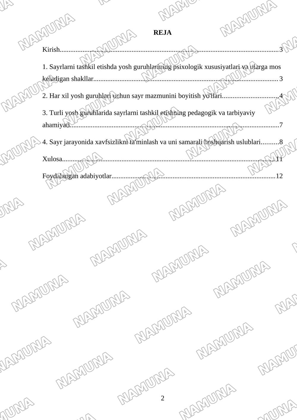 turli yosh guruhlarda sayrlarni tashkil etishning shakllari va mazmuni tahlil qilish — mustaqil ish, 2-varaq