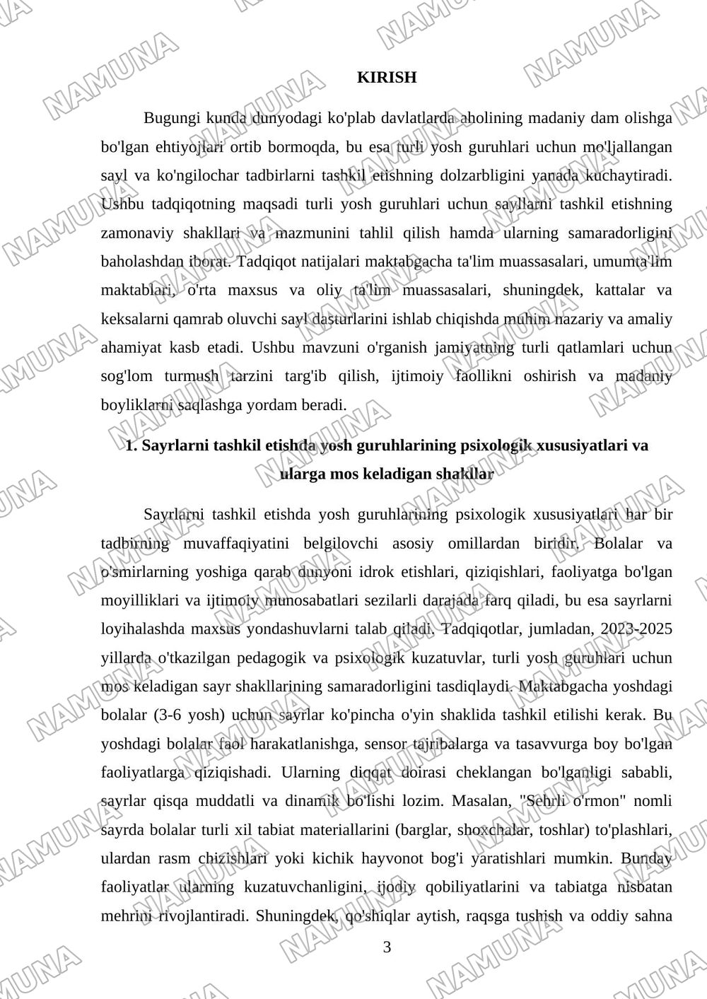 turli yosh guruhlarda sayrlarni tashkil etishning shakllari va mazmuni tahlil qilish — mustaqil ish, 3-varaq