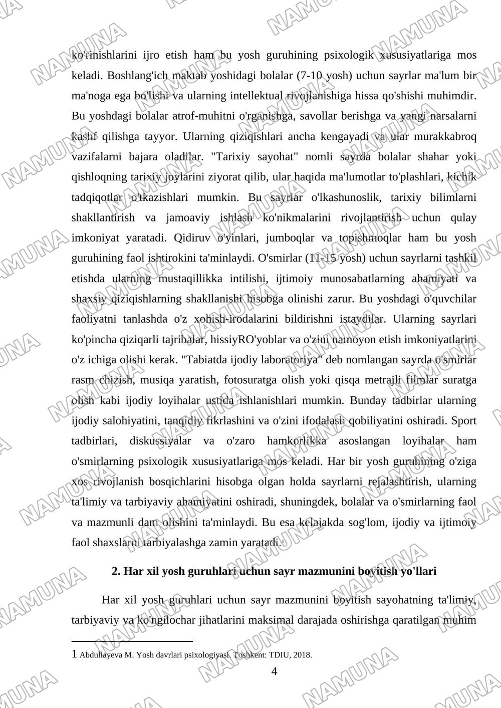 turli yosh guruhlarda sayrlarni tashkil etishning shakllari va mazmuni tahlil qilish — mustaqil ish, 4-varaq