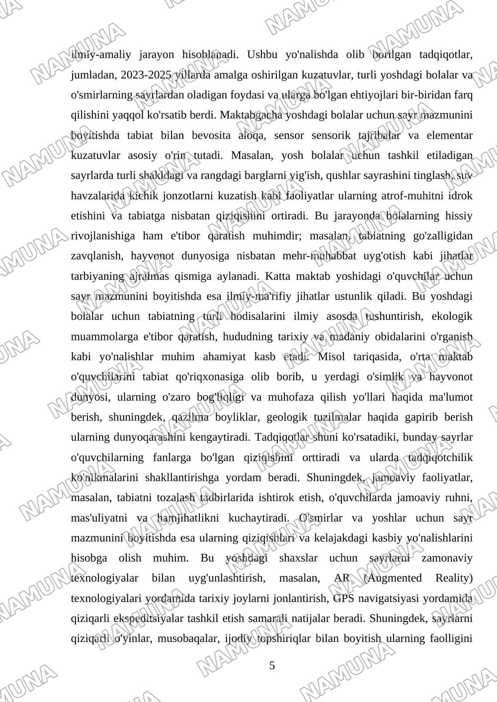 turli yosh guruhlarda sayrlarni tashkil etishning shakllari va mazmuni tahlil qilish — mustaqil ish, 5-varaq