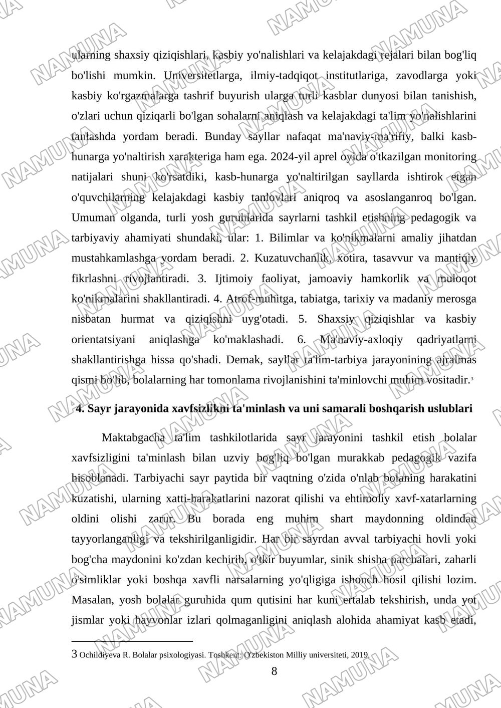 turli yosh guruhlarda sayrlarni tashkil etishning shakllari va mazmuni tahlil qilish — mustaqil ish, 8-varaq
