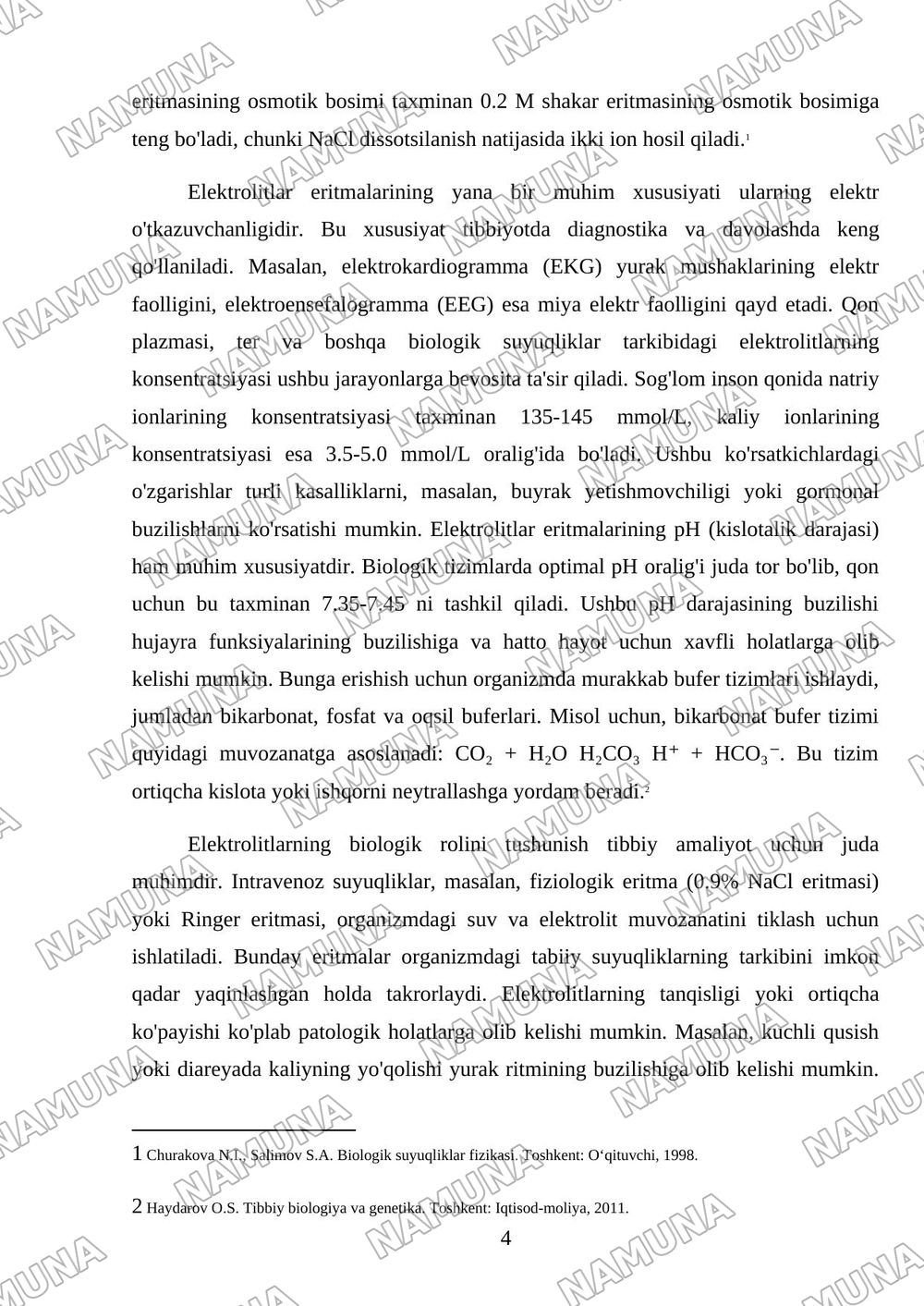 Organizmning biologik suyuqliklari elektrolit va noelektrolitlar eritmalari sifatida — mustaqil ish, 4-varaq