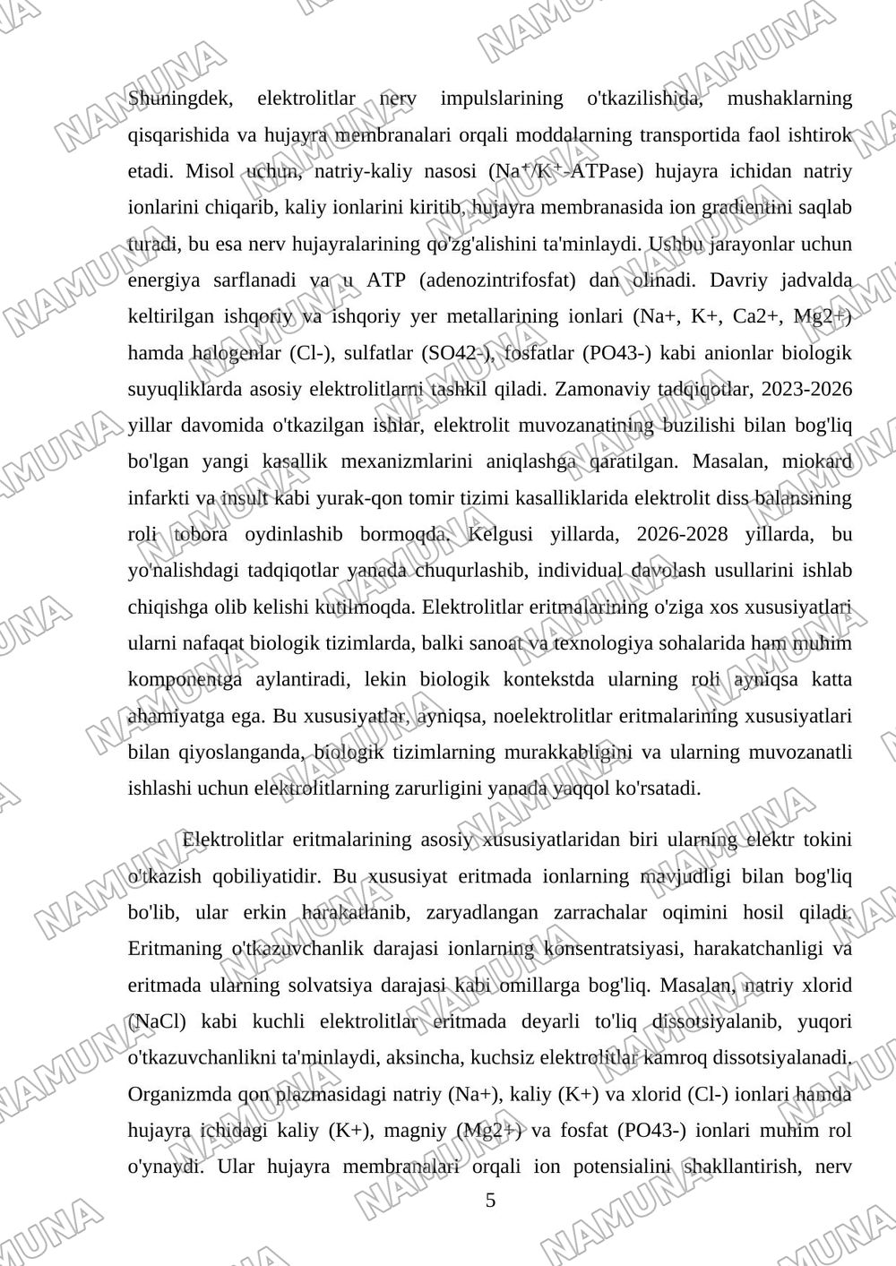 Organizmning biologik suyuqliklari elektrolit va noelektrolitlar eritmalari sifatida — mustaqil ish, 5-varaq