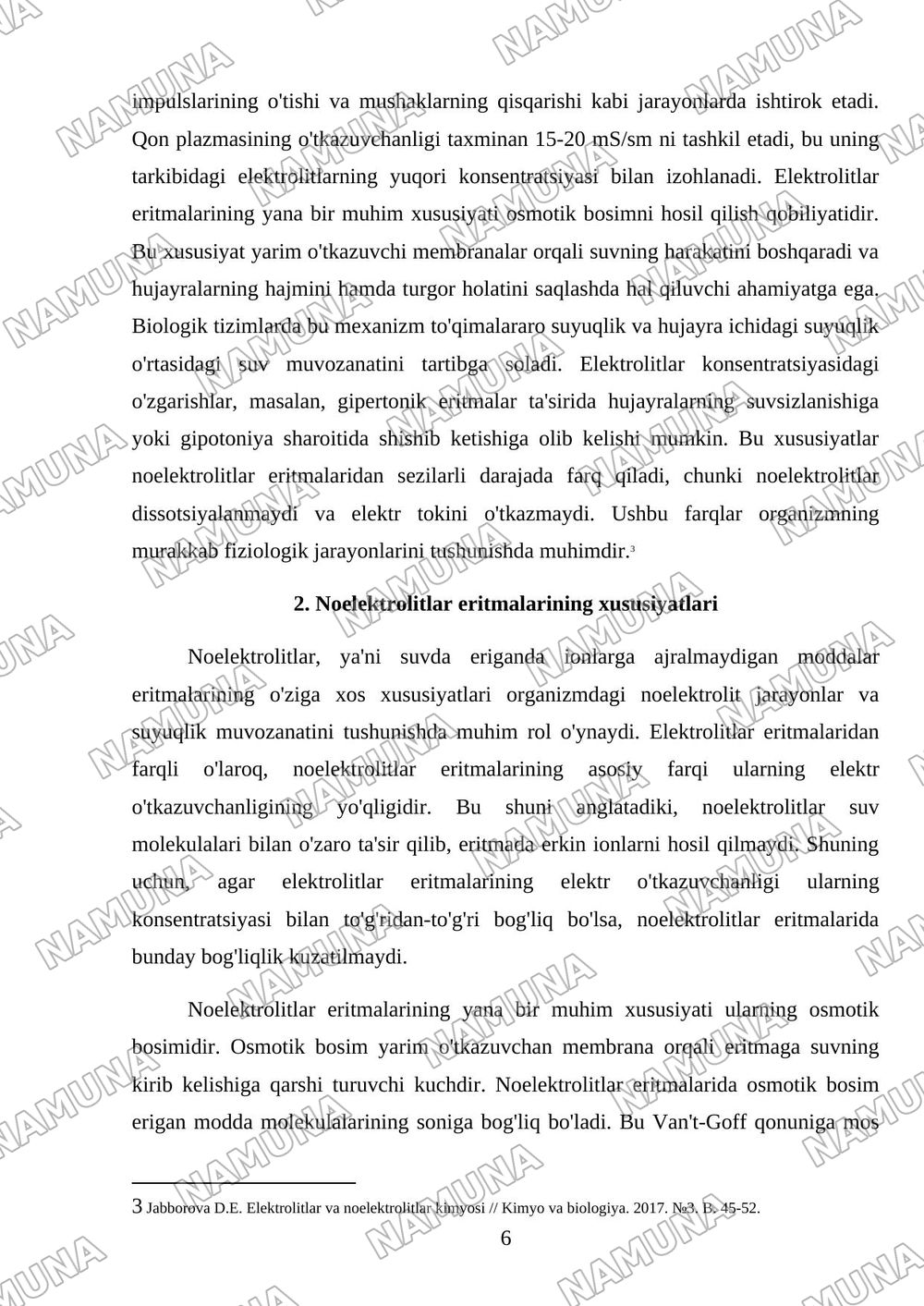 Organizmning biologik suyuqliklari elektrolit va noelektrolitlar eritmalari sifatida — mustaqil ish, 6-varaq